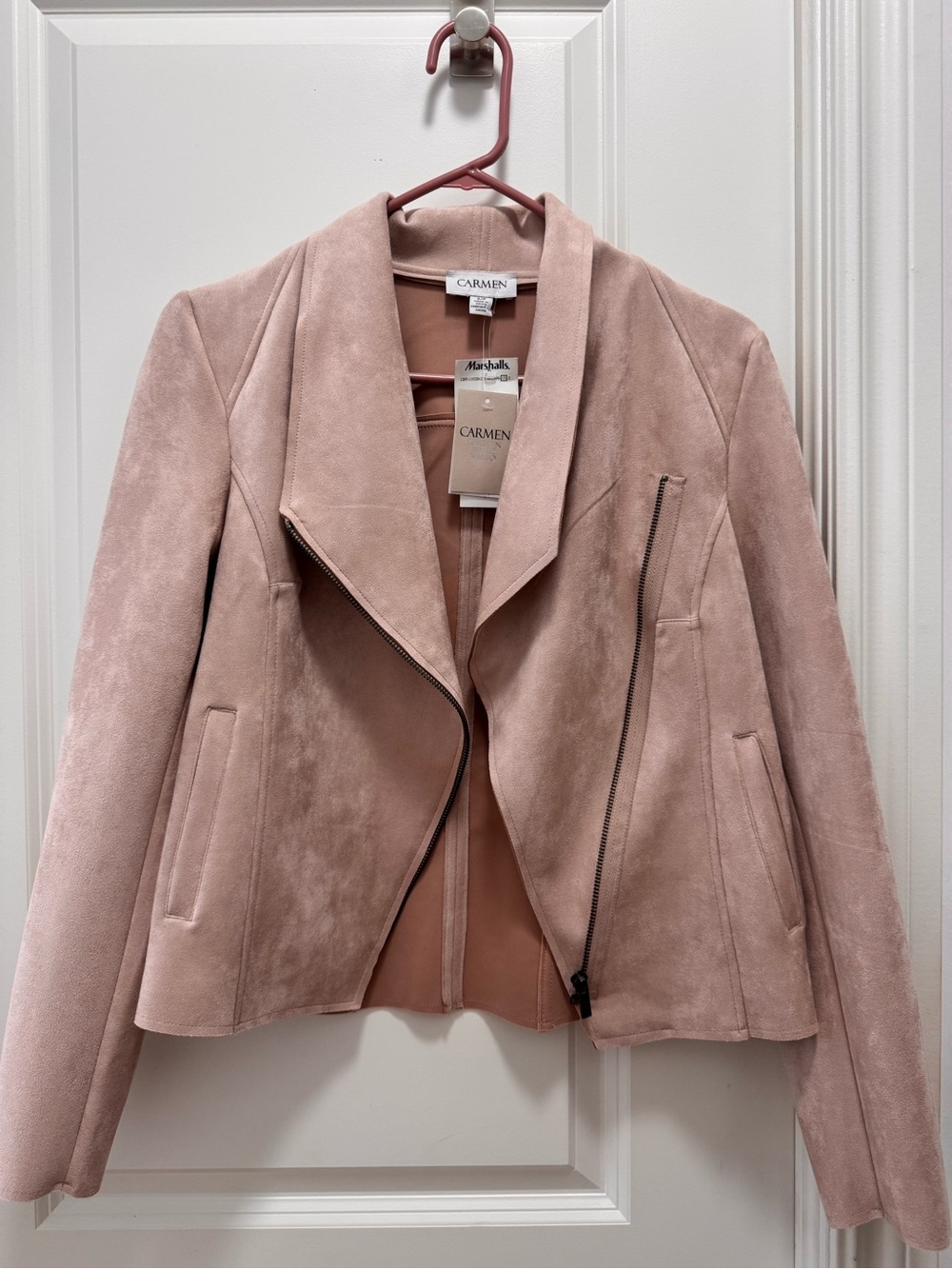 Marshalls Carmen Dusty Pink Suede Moto Jacket